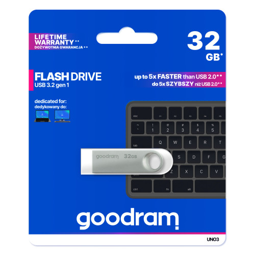 Goodram USB UNO3-0320S0R11 unidade de memória USB 32 GB USB Type-A 3.2 Gen 1 (3.1 Gen 1) Prateado Goodram USB UNO3-0320S0R11 unidade de memória USB 32 GB USB Type-A 3.2 Gen 1 (3.1 Gen 1) Prateado