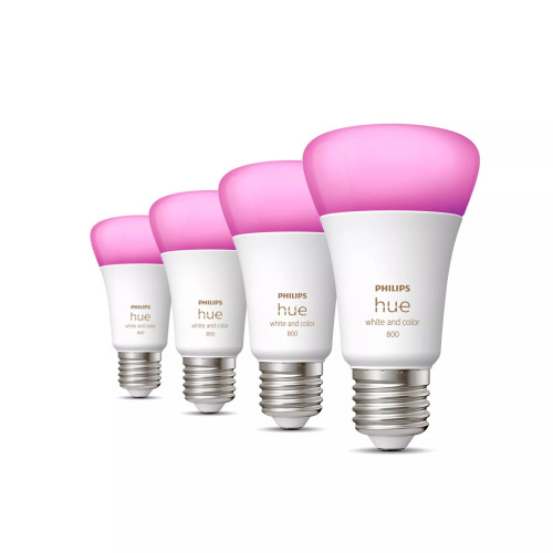 Philips Ambiente branco e colorido Hue A60 – Lâmpada inteligente E27 – 800 (pacote de 4) Philips Ambiente branco e colorido Hue A60 – Lâmpada inteligente E27 – 800 (pacote de 4)