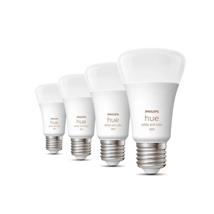 Philips Ambiente branco e colorido Hue A60 – Lâmpada inteligente E27 – 800 (pacote de 4)