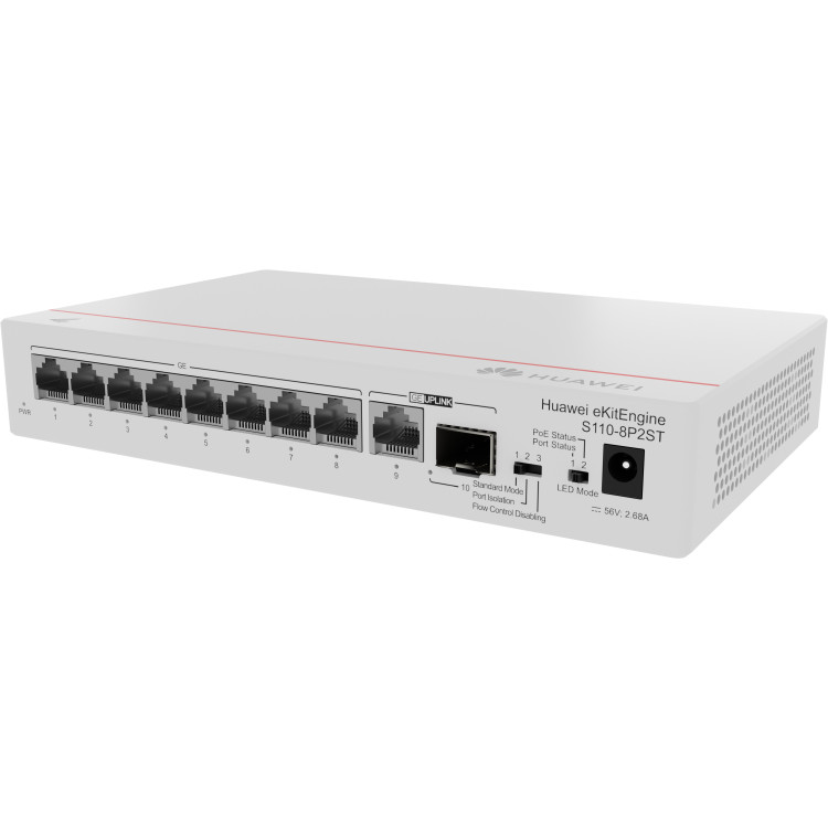 HUAWEI eKit S110 Series S110-8P2ST Não-gerido L2 Gigabit Ethernet (10 100 1000) Power over Ethernet (PoE) Cinzento