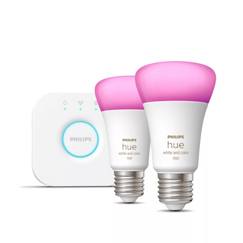 Philips Ambiente branco e colorido Hue Kit inicial  2 lâmpadas inteligentes E27 (1100) Philips Ambiente branco e colorido Hue Kit inicial  2 lâmpadas inteligentes E27 (1100)