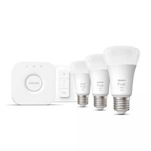 Philips Hue branca Kit inicial  3 lâmpadas inteligentes E27 (1100) + interruptor de regulação da intensidade da luz 2