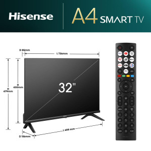 Hisense 32A4N 81,3 cm (32") HD Smart TV Wi-Fi Preto 200 cd m² 2