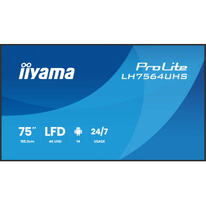 iiyama LH7564UHS-B1AG ecrã de sinalização Plasma digital 190,5 cm (75") Wi-Fi 500 cd m² 4K Ultra HD Preto Processador built-in 2