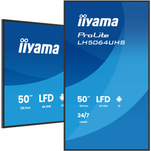 iiyama LH5064UHS-B1AG ecrã de sinalização Plasma digital 127 cm (50") Wi-Fi 500 cd m² 4K Ultra HD Preto Processador built-in