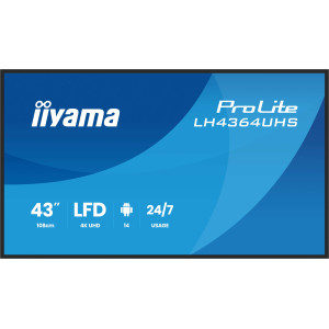iiyama LH4364UHS-B1AG ecrã de sinalização Plasma digital 109,2 cm (43") LED Wi-Fi 500 cd m² 4K Ultra HD Preto Processador 2