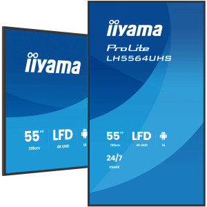iiyama LH5564UHS-B1AG ecrã de sinalização Plasma digital 139,7 cm (55") Wi-Fi 500 cd m² 4K Ultra HD Preto Processador built-in