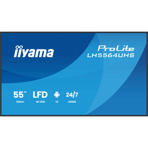iiyama LH5564UHS-B1AG ecrã de sinalização Plasma digital 139,7 cm (55") Wi-Fi 500 cd m² 4K Ultra HD Preto Processador built-in 2