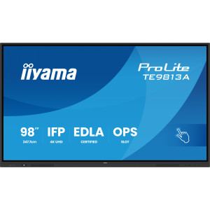 iiyama TE9813A-B1AG ecrã de sinalização Plasma interativo 2,48 m (97.5") Wi-Fi 450 cd m² 4K Ultra HD Preto Ecrã táctil 2