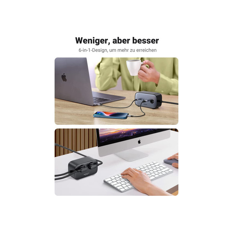 Ugreen DigiNest Pro 1 tomada(s) CA Tipo C 1,8 m 4 3680 W Preto