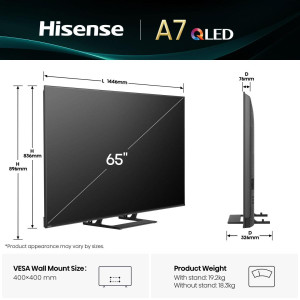 Hisense A7Q 65A7Q 165,1 cm (65") 4K Ultra HD Smart TV Wi-Fi Preto 400 cd m² 2