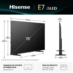 Hisense 75E7Q 190,5 cm (75") 4K Ultra HD Smart TV Wi-Fi Preto 385 cd m² 2