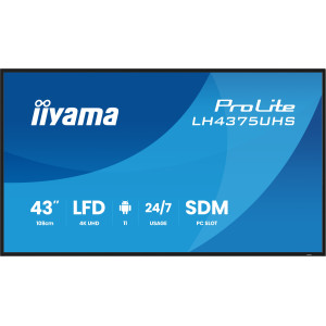 iiyama LH4375UHS-B2AG ecrã de sinalização Plasma digital 108 cm (42.5") LCD Wi-Fi 500 cd m² 4K Ultra HD Preto Processador 2