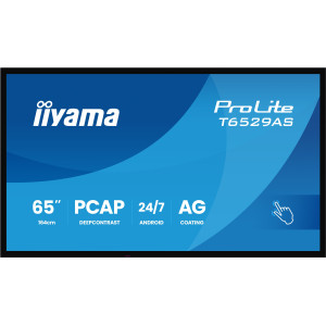 iiyama T6529AS-B1AG ecrã de sinalização Plasma interativo 163,8 cm (64.5") LED Wi-Fi 500 cd m² 4K Ultra HD Preto Ecrã táctil 2