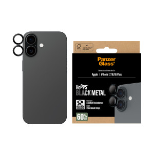 PanzerGlass ® Hoops® Camera Lens Protector Black iPhone 17 | iPhone 16 | 16 Plus Proteção de ecrã transparente Apple 1 2