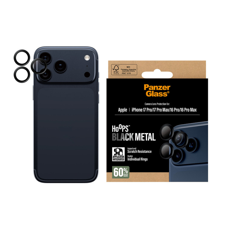 PanzerGlass ® Hoops® Camera Lens Protector Black iPhone 17 Pro | iPhone 17 Pro Max | iPhone 16 Pro | 16 Pro Max Proteção de