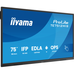 iiyama TE7512MIS-B4AG ecrã de sinalização Plasma interativo 190,5 cm (75") LCD Wi-Fi 400 cd m² 4K Ultra HD Preto Ecrã táctil