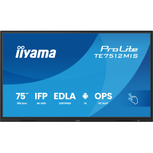 iiyama TE7512MIS-B4AG ecrã de sinalização Plasma interativo 190,5 cm (75") LCD Wi-Fi 400 cd m² 4K Ultra HD Preto Ecrã táctil 2