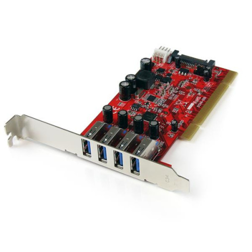 StarTech.com Placa adaptadora USB SuperSpeed 3.0 PCI de 4 portas com energia SATA SP4