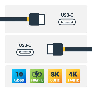 StarTech.com Cabo USB C de 1 m de 10Gbps - Cabo USB-C com certificação USB-IF - Cabo USB 3.1 3.2 Gen 2 Type-C - Carregamento de 2