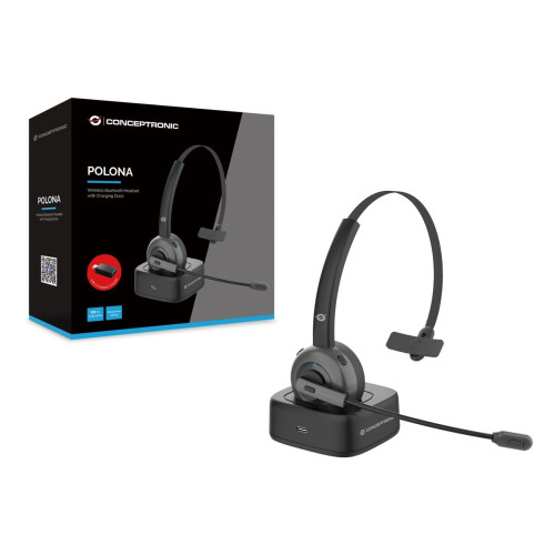 Conceptronic POLONA03BD auscultador Auscultadores Sem fios Fita de cabeça Escritório Call center Bluetooth Suporte de