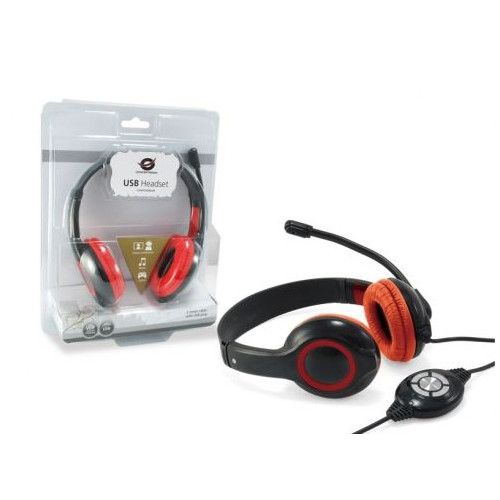 Conceptronic CCHATSTARU2R auscultador Auscultadores Com fios Fita de cabeça Chamadas Música USB Type-A Vermelho