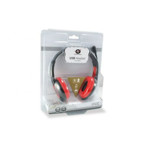Conceptronic CCHATSTARU2R auscultador Auscultadores Com fios Fita de cabeça Chamadas Música USB Type-A Vermelho